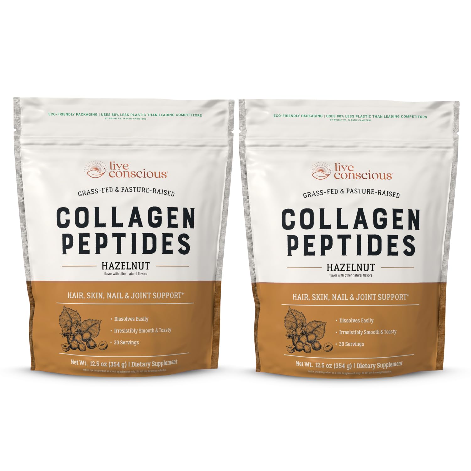 Live Conscious Collagen Peptides Powder - Naturally-Sourced Hydrolyzed Collagen Powder - Hair, Skin, Nail, and Joint Support - Type I & III Grass-Fed Collagen Supplements for Women and Men - 16oz - PrimeBioHealth - canada supplements