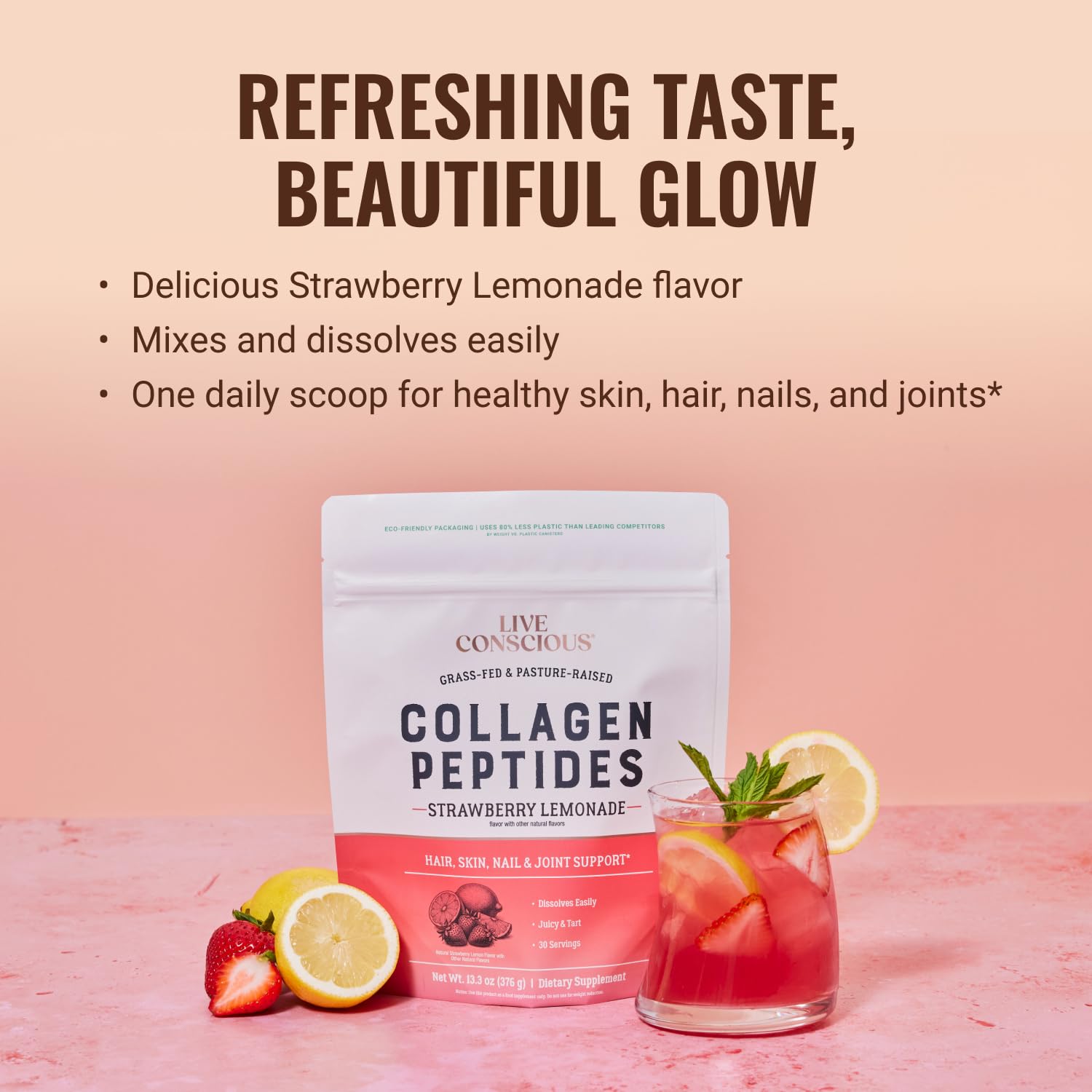 Live Conscious Collagen Peptides Powder - Naturally-Sourced Hydrolyzed Collagen Powder - Hair, Skin, Nail, and Joint Support - Type I & III Grass-Fed Collagen Supplements for Women and Men - 16oz - PrimeBioHealth - canada supplements