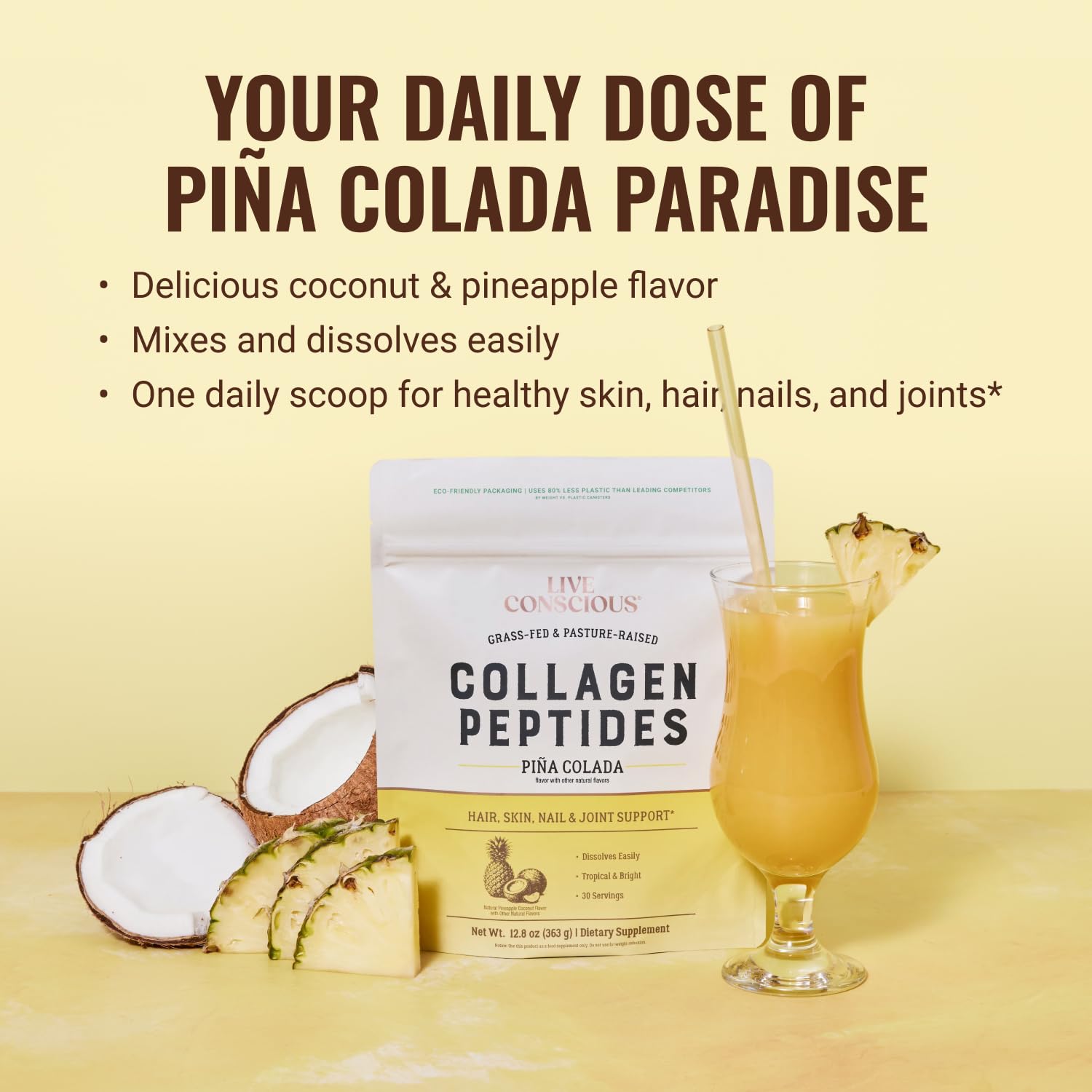 Live Conscious Collagen Peptides Powder - Naturally-Sourced Hydrolyzed Collagen Powder - Hair, Skin, Nail, and Joint Support - Type I & III Grass-Fed Collagen Supplements for Women and Men - 16oz - PrimeBioHealth - canada supplements