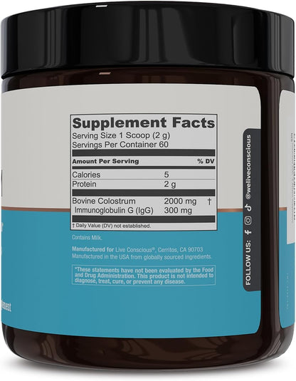 Live Conscious Colostrum Powder - Grass Fed Colostrum Supplement with Lactoferrin for Iron Absorption - Bovine Colostrum an Immune System Supplement - PrimeBioHealth - canada supplements