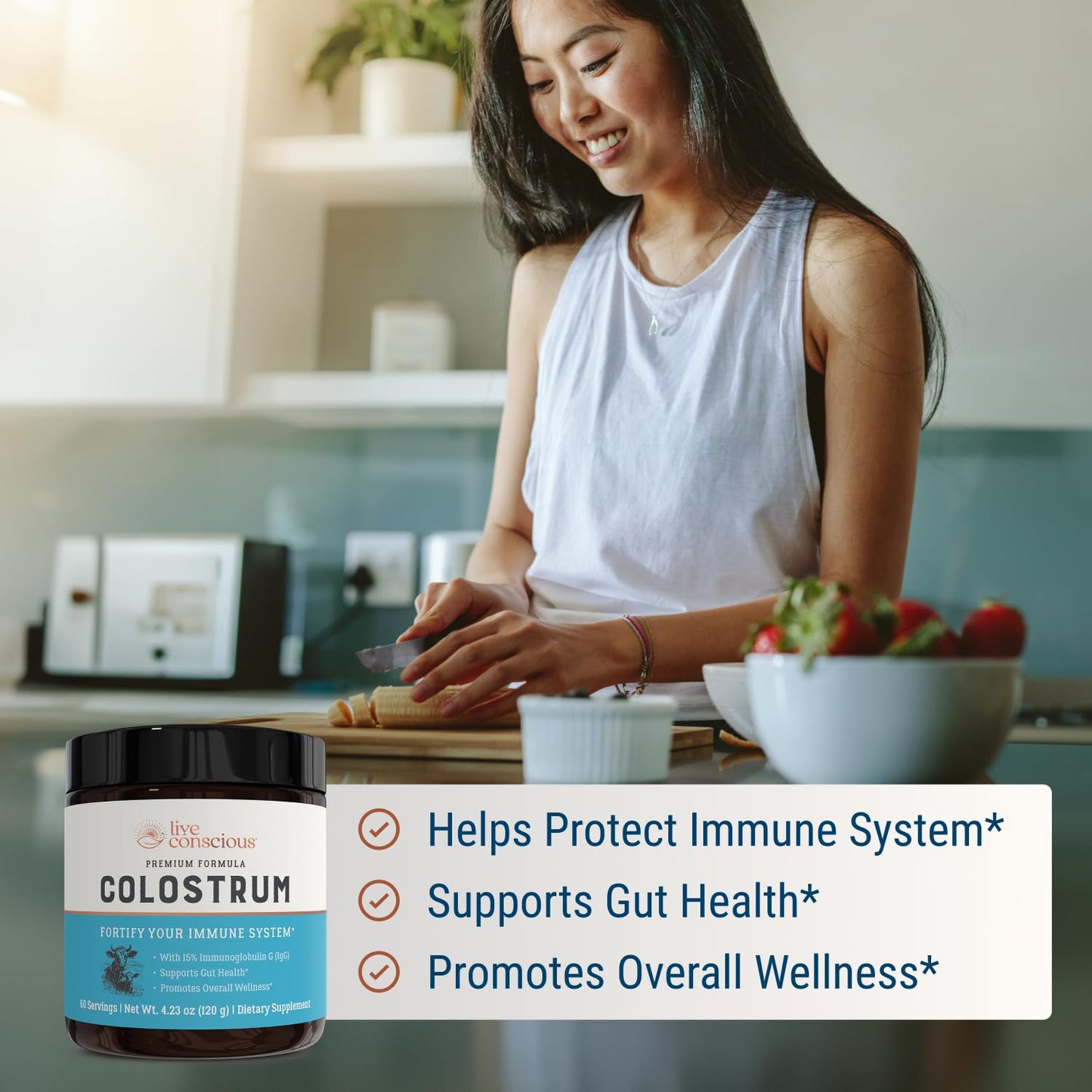 Live Conscious Colostrum Powder - Grass Fed Colostrum Supplement with Lactoferrin for Iron Absorption - Bovine Colostrum an Immune System Supplement - PrimeBioHealth - canada supplements