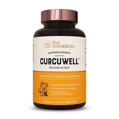 Live Conscious CurcuWell - Curcumin and Boswellia Blend | Maximum Strength Joint, Body and Cognitive Support - 30 Day Supply - PrimeBioHealth - canada supplements