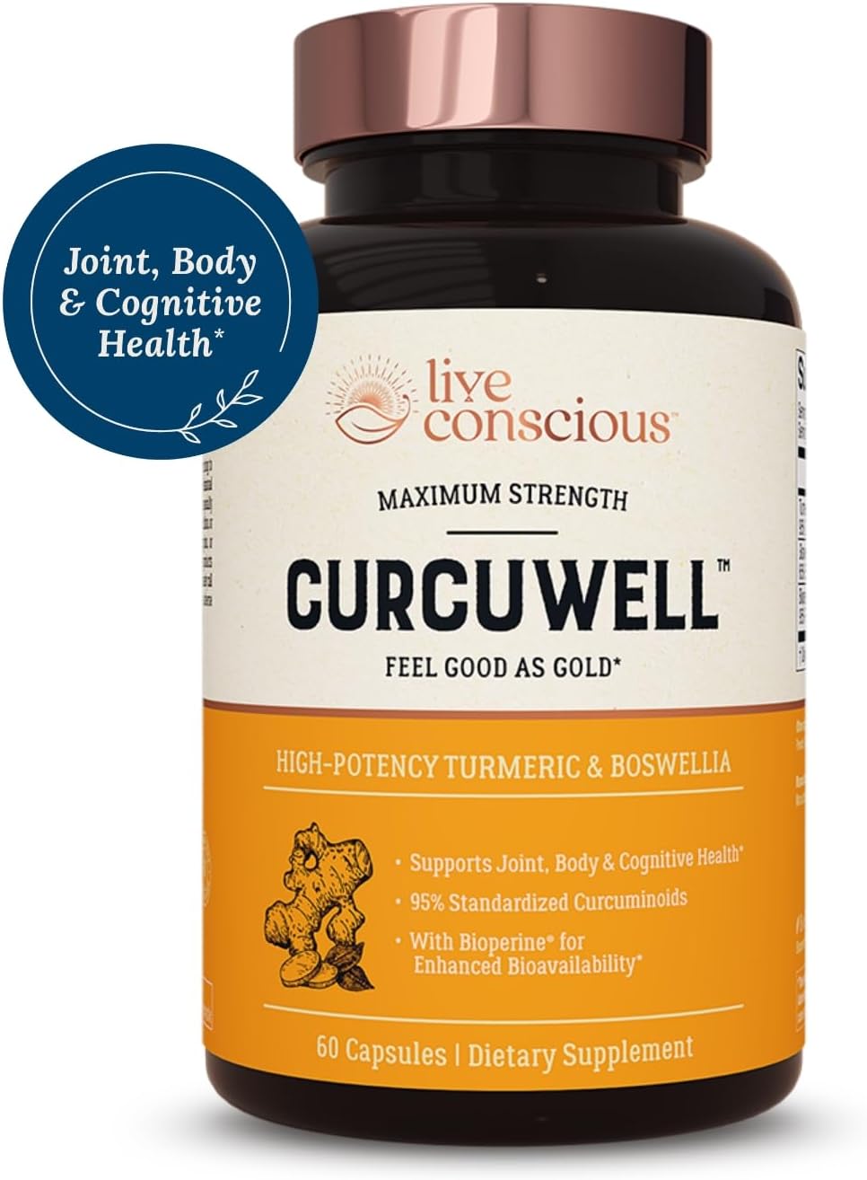 Live Conscious CurcuWell - Curcumin and Boswellia Blend | Maximum Strength Joint, Body and Cognitive Support - 60 Day Supply (2-Pack) - PrimeBioHealth - canada supplements