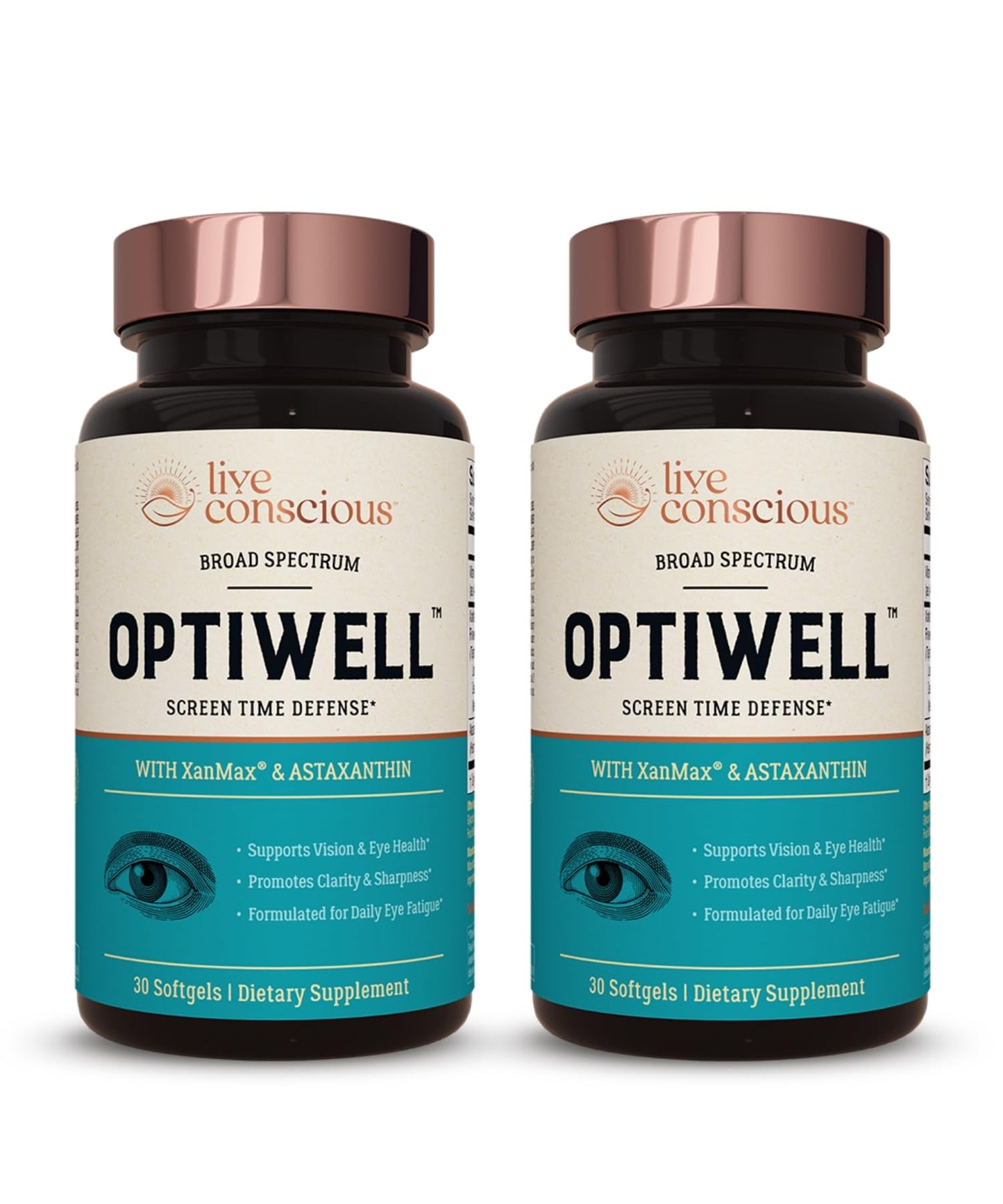Live Conscious Eye Vitamins Select AREDS 2 Ingredients with Vitamin E, Lutein, and Astaxanthin - OptiWell Eye Health Supplement and Blue Light Support - 30 Softgels - PrimeBioHealth - canada supplements