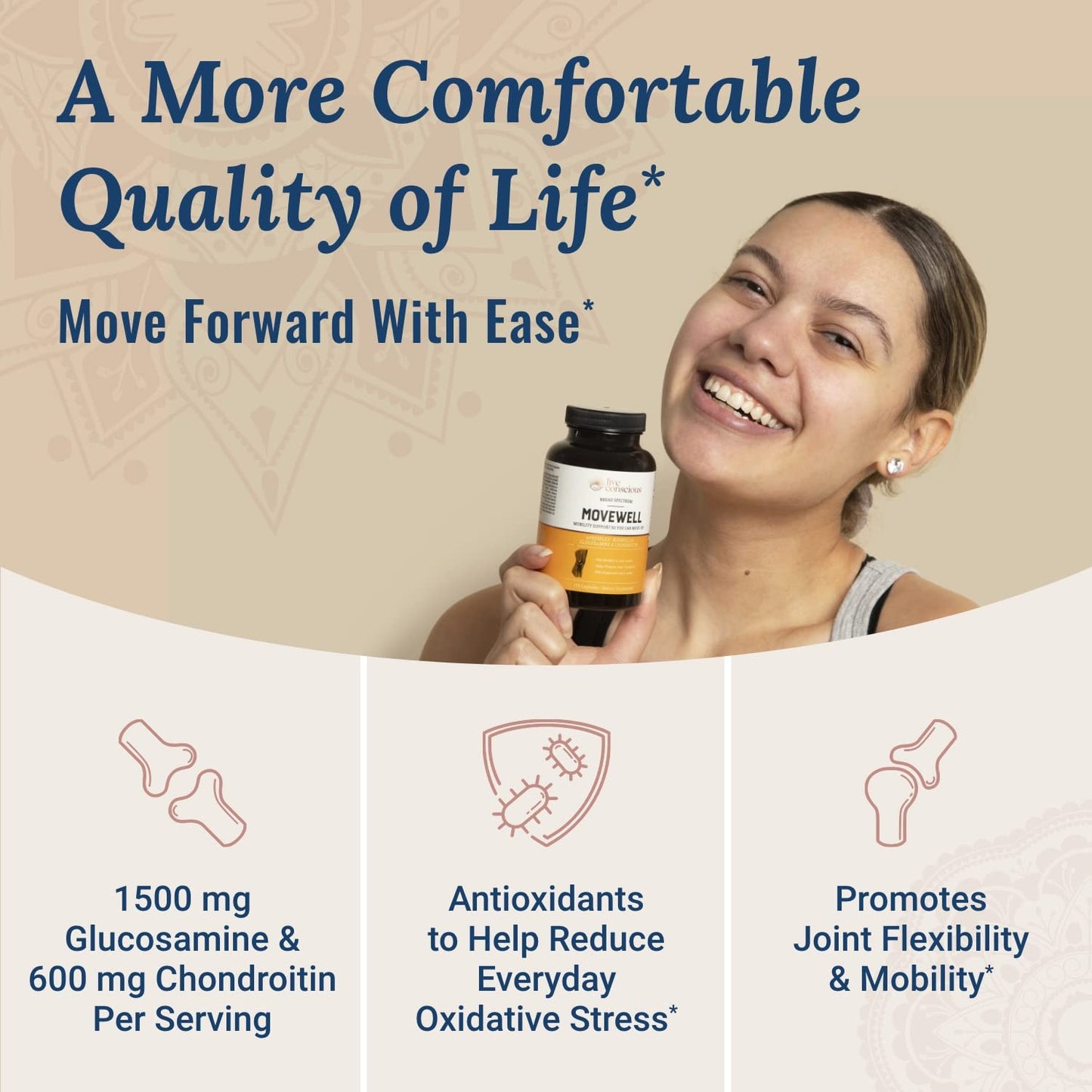 Live Conscious Glucosamine Chondroitin with MSM, Hyaluronic Acid, and More - MoveWell Joint Health Supplement - PrimeBioHealth - canada supplements