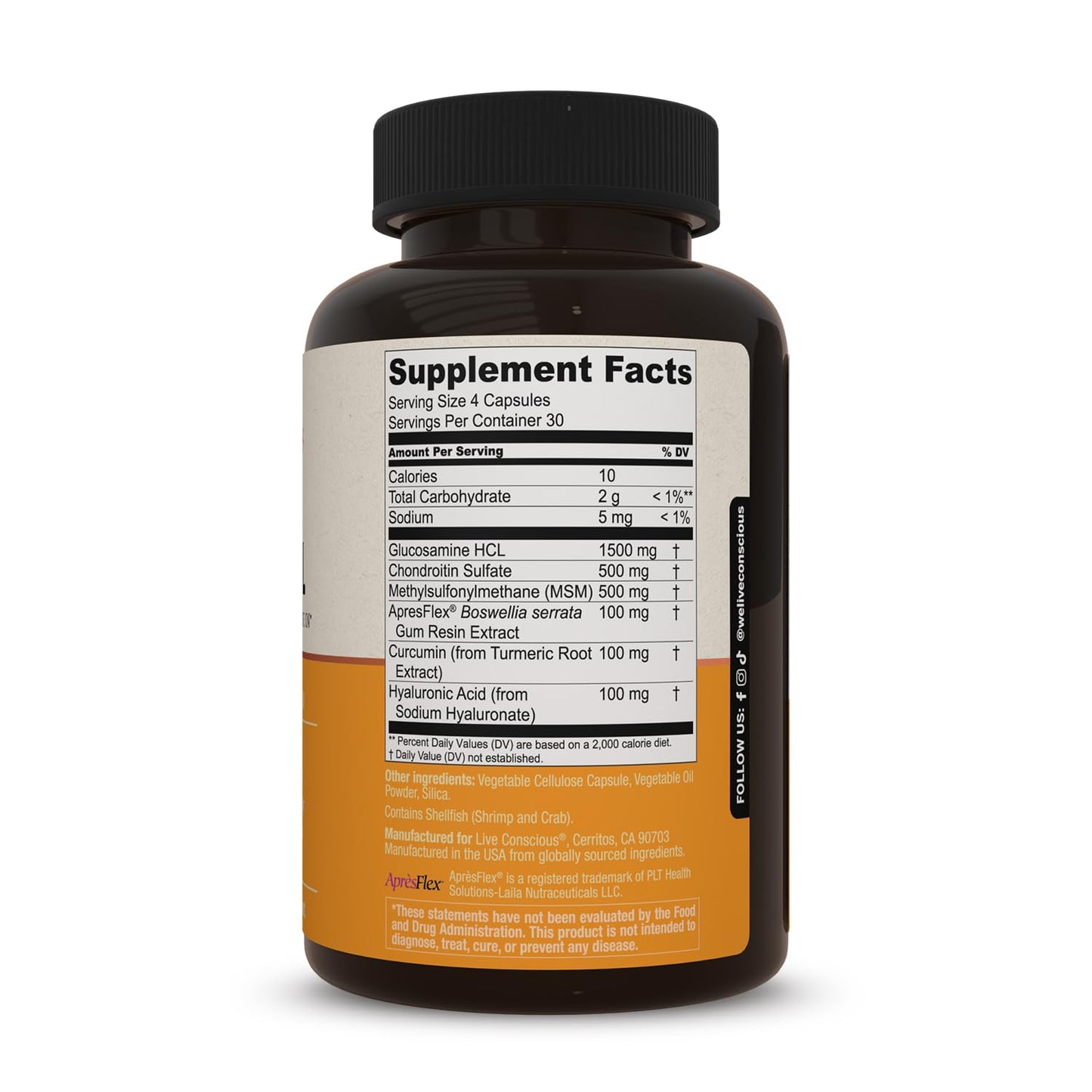 Live Conscious Glucosamine Chondroitin with MSM, Hyaluronic Acid, and More - MoveWell Joint Health Supplement - PrimeBioHealth - canada supplements