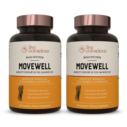 Live Conscious Glucosamine Chondroitin with MSM, Hyaluronic Acid, and More - MoveWell Joint Health Supplement - PrimeBioHealth - canada supplements