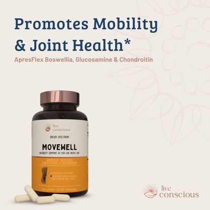 Live Conscious Glucosamine Chondroitin with MSM, Hyaluronic Acid, and More - MoveWell Joint Health Supplement - PrimeBioHealth - canada supplements