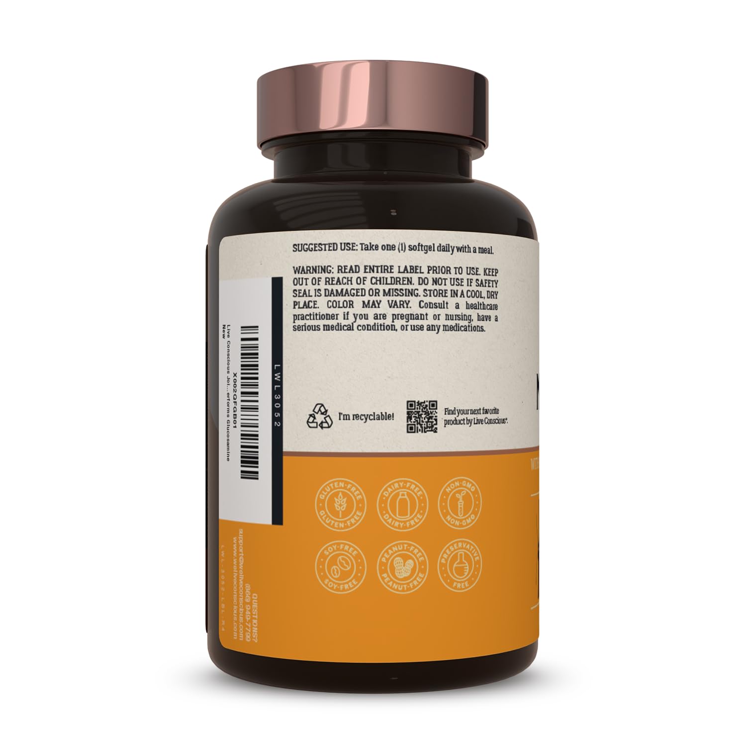 Live Conscious Glucosamine Chondroitin with MSM, Hyaluronic Acid, and More - MoveWell Joint Health Supplement - PrimeBioHealth - canada supplements