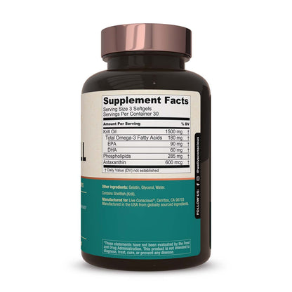 Live Conscious KrillWell, Joint, and Cognitive Support | Certified Sustainable Krill Oil 2X More Effective Than Fish Oil - 30 Day Supply - PrimeBioHealth - canada supplements