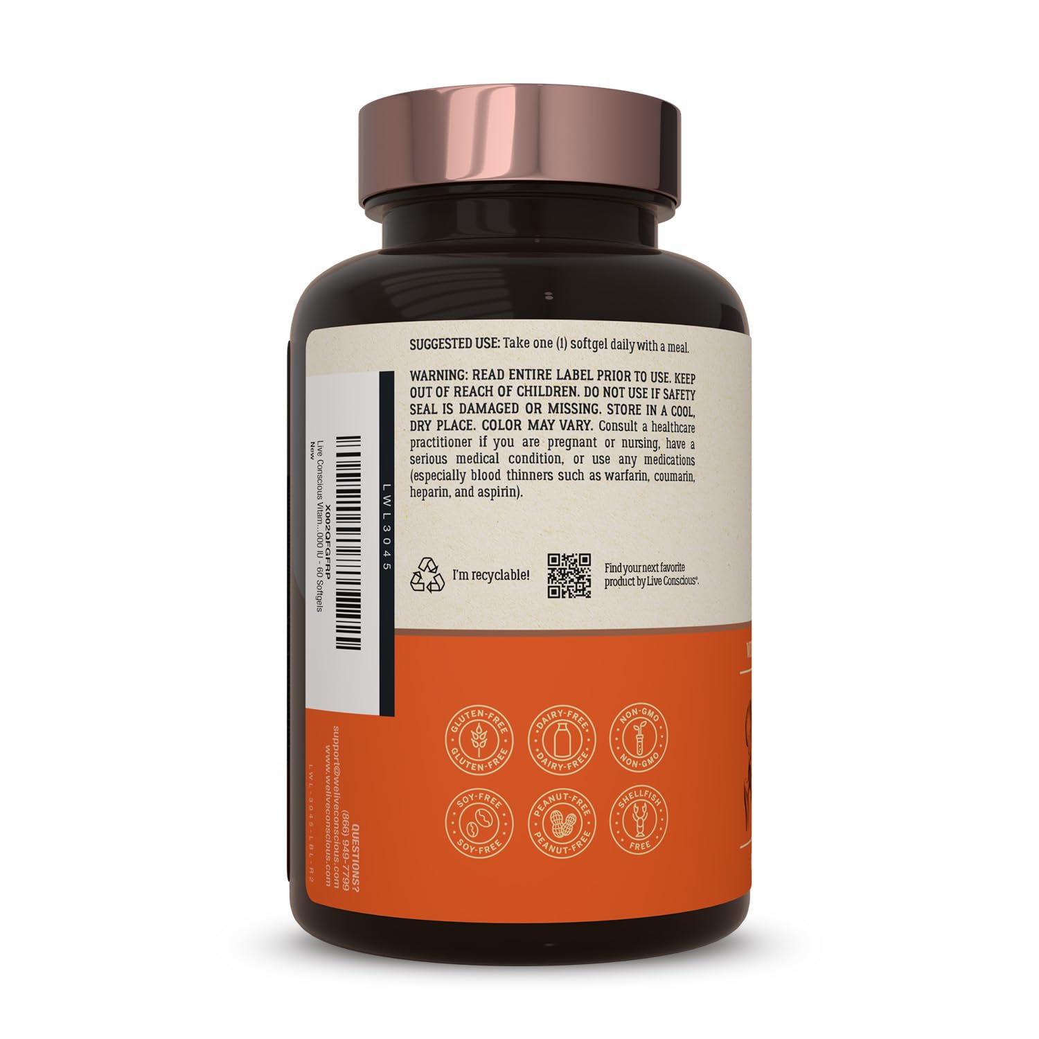 Live Conscious Vitamin K2 MK7 with D3 Supplement | Bone & Heart Health Support - Patented Vitamin K & Vitamin D3 5000 IU - 60 Softgels - PrimeBioHealth - canada supplements