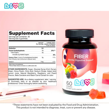 LIVS Fiber Gummies for Adults – Promote Digestive Support & Regularity | Gut Health & Smooth Digestion | Plant-Based Prebiotic | Non-GMO Fiber Supplement - PrimeBioHealth - canada supplements