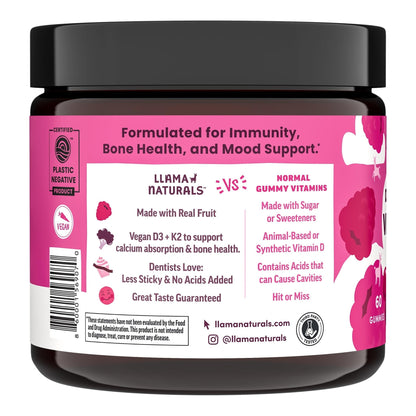 Llama Naturals Vitamin D3, Vegan, Organic Immune Support Supplement, Vitamin D Gummies for Adults and Kids, Real Fruit Gummy Vitamins, Promotes Bone Health - PrimeBioHealth - canada supplements