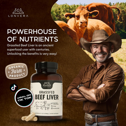 Lonvera Grass Fed Beef Liver Capsules for Women and Men – 3000mg Freeze Dried Desiccated Organs – Nutrient Source for Joints, Bones, Hair, Skin - PrimeBioHealth - canada supplements
