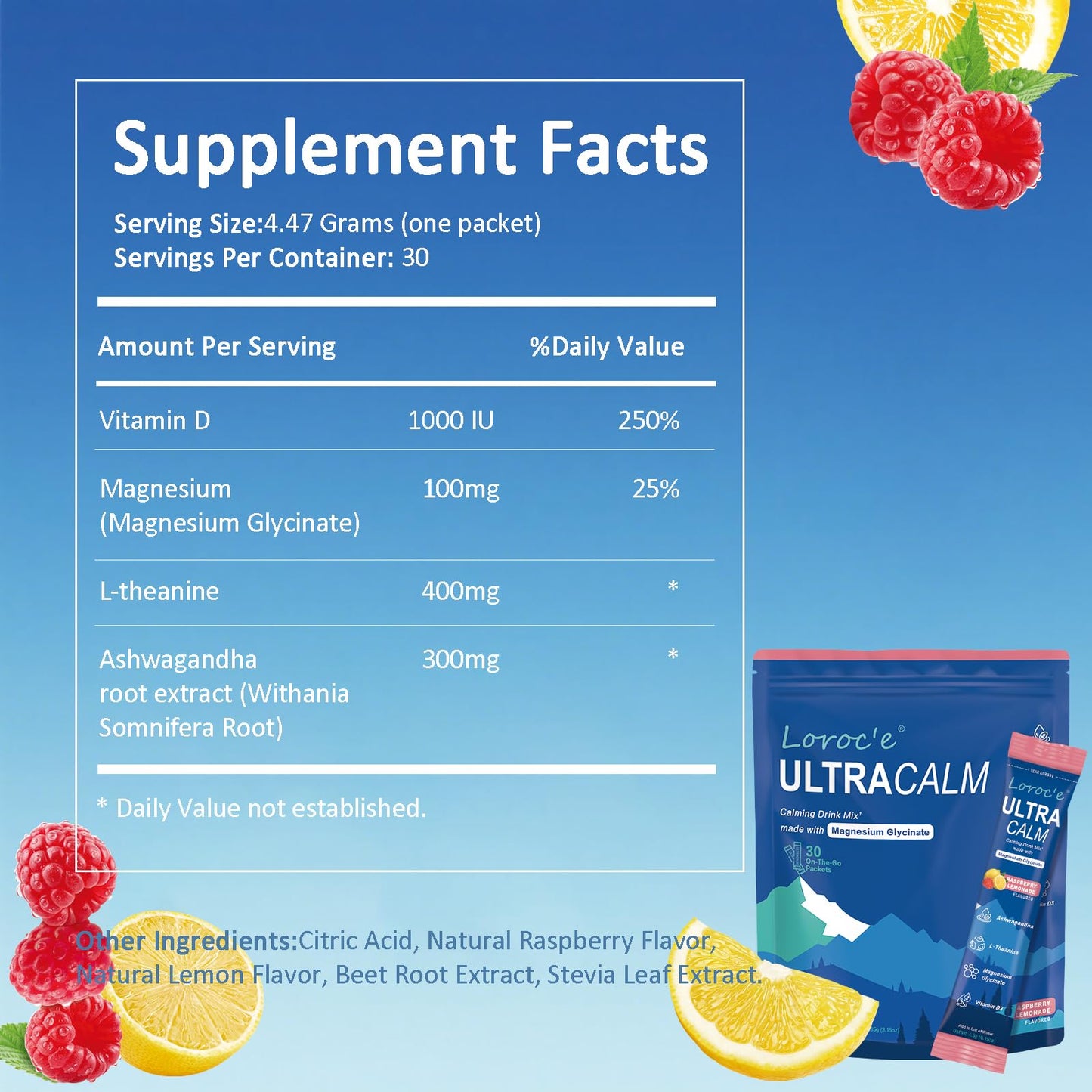 Loroc'e UltraCalm Super Cortisol Reducer Drink, Magnesium Glycinate (30 Servings), L-theanine, Ashwagandha, Vitamin D, No Sugar, - PrimeBioHealth - canada supplements