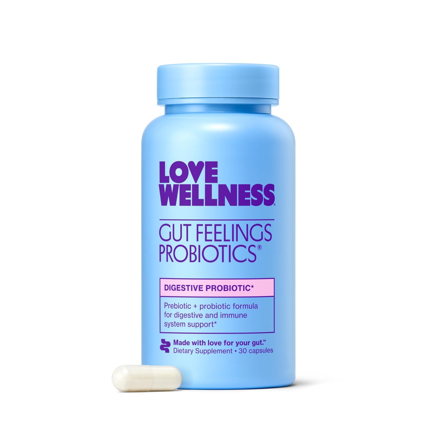 Love Wellness Gut Feelings Probiotic | Gut Health for Women, Digestion Relief & Immune Support Supplement | Womens Probiotic for Gas Relief | 3 Billion CFU | Safe Prebiotic and Postbiotic | 30 Count - PrimeBioHealth - canada supplements