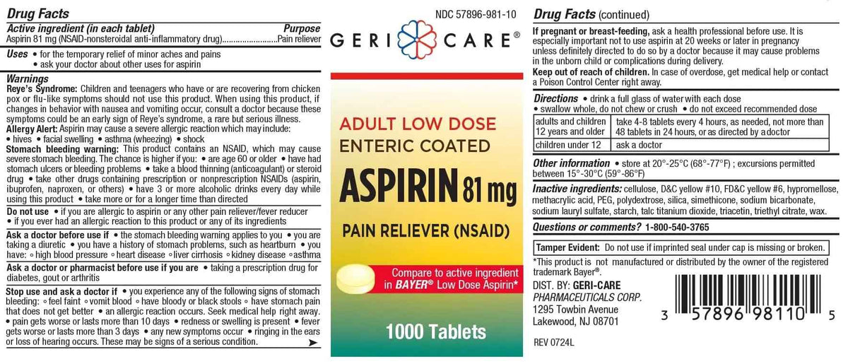 Low dose Baby Aspirin 81mg for Adults. (NSAID) | Made in USA | (Value Pack 1,000 Enteric Coated Tablets)