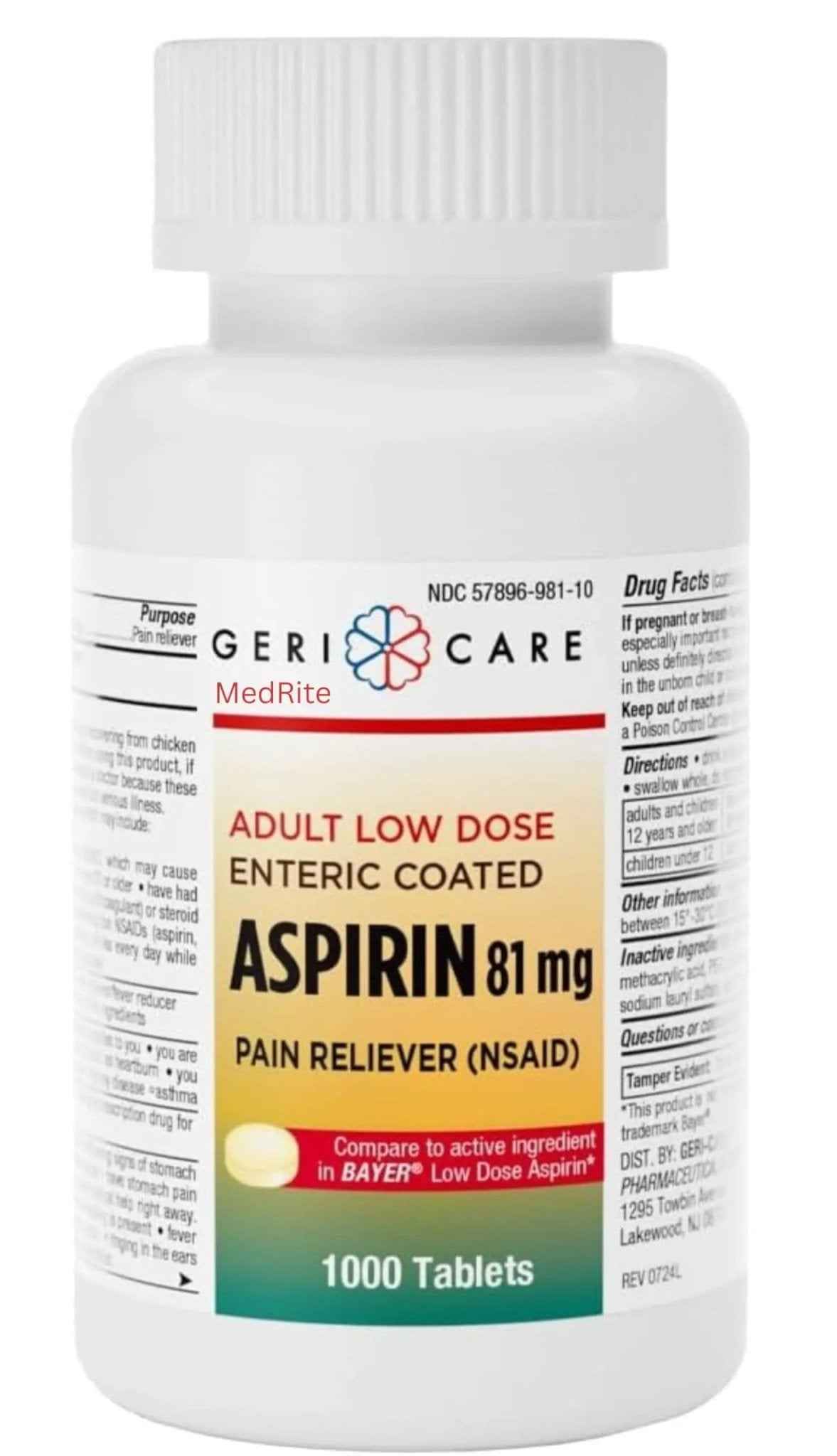 Low dose Baby Aspirin 81mg for Adults. (NSAID) | Made in USA | (Value Pack 1,000 Enteric Coated Tablets)