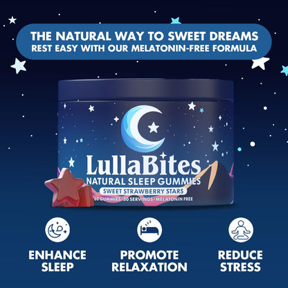 LullaBites - Natural Sleep Gummies - Made in USA - With 5-HTP, L-Theanine, Magnesium & Valerian Root - Melatonin Free - Vegan - Halal - Sugar, Gluten Free - Sweet Strawberry - PrimeBioHealth - canada supplements