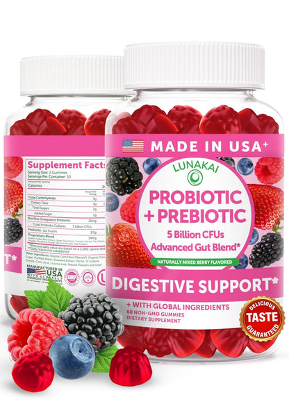 Lunakai USA Made Prebiotic + Probiotic Gummies for Women and Men - High Potency 5 Billion CFUs with Fibers - PrimeBioHealth - canada supplements