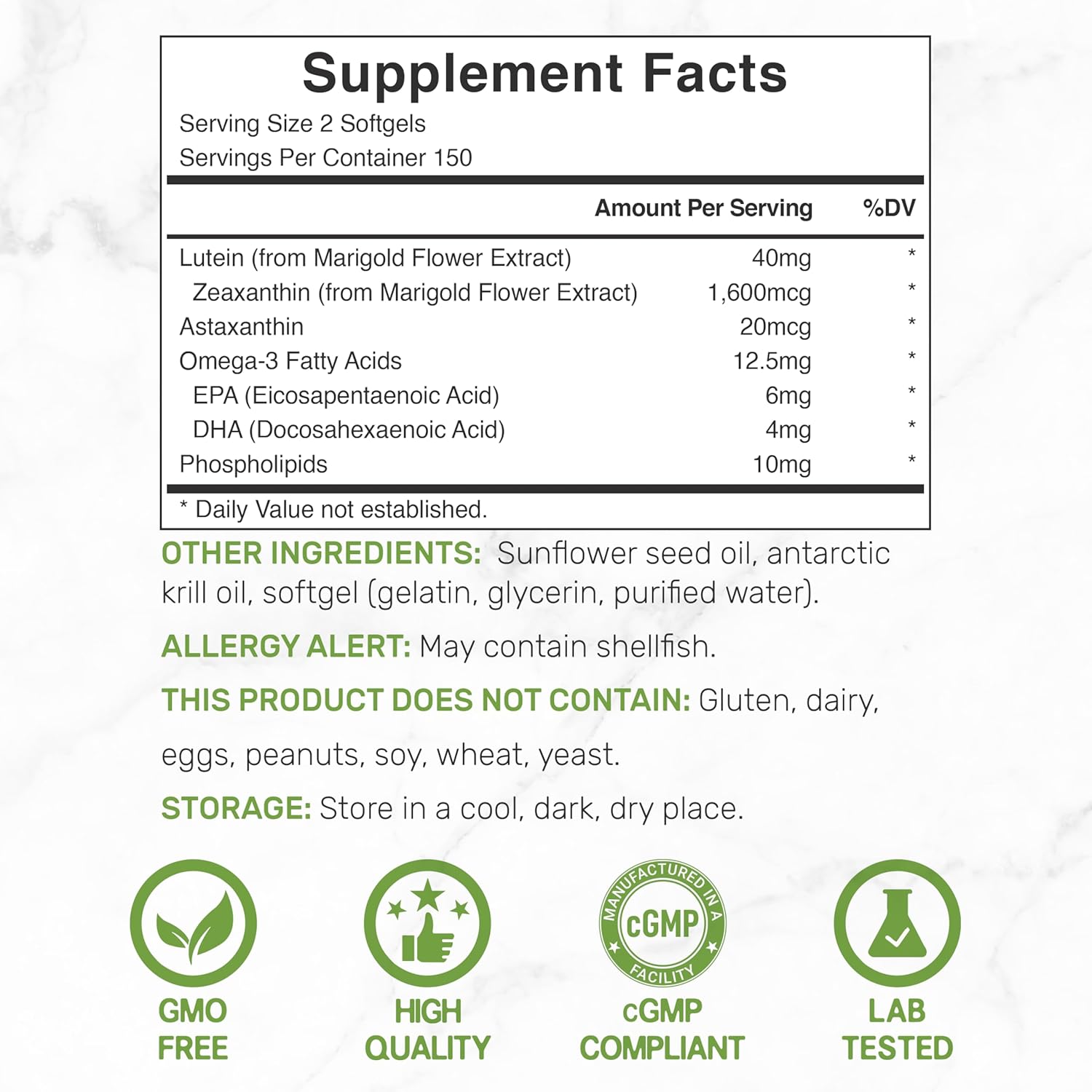 Lutein and Zeaxanthin Supplements, 40mg Per Serving, 300 Softgels – Plus Astaxanthin, Omega-3s, & Phospholipids – Non-GMO - PrimeBioHealth - canada supplements