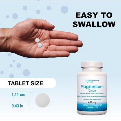 Magnesium 400mg [High Potency] Supplement – Magnesium Oxide for Immune Support, Muscle Recovery, Leg Cramps and Relaxation 120 Tablets - PrimeBioHealth - canada supplements