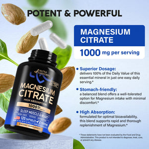 Magnesium Citrate Capsules 1000mg | High Absorption Supplement - Sleep, Muscle & Heart Support - Vegan | Non-GMO - Made in USA - As Powder - PrimeBioHealth - canada supplements