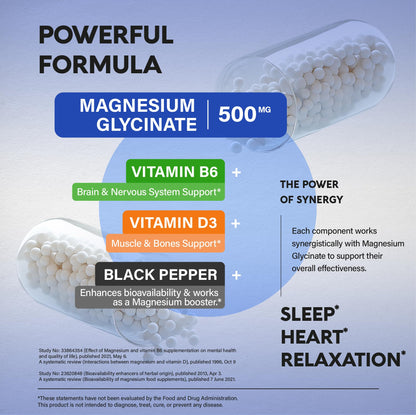 Magnesium Glycinate 500 mg - Chelated Supplement - High Absorption Form of Magnesium - Support for Sleep, Muscle & Heart Health - PrimeBioHealth - canada supplements
