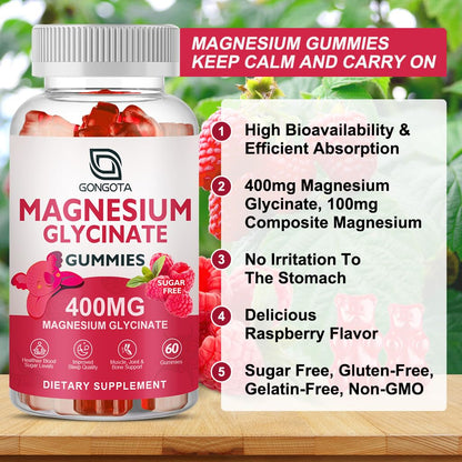 Magnesium Glycinate Gummies 400 mg with 100 mg Composite magnesium - Chelated Magnesium Potassium Supplement with Vitamin D, B6 Supports Calm, Sleep, Memory & Muscle - PrimeBioHealth - canada supplements