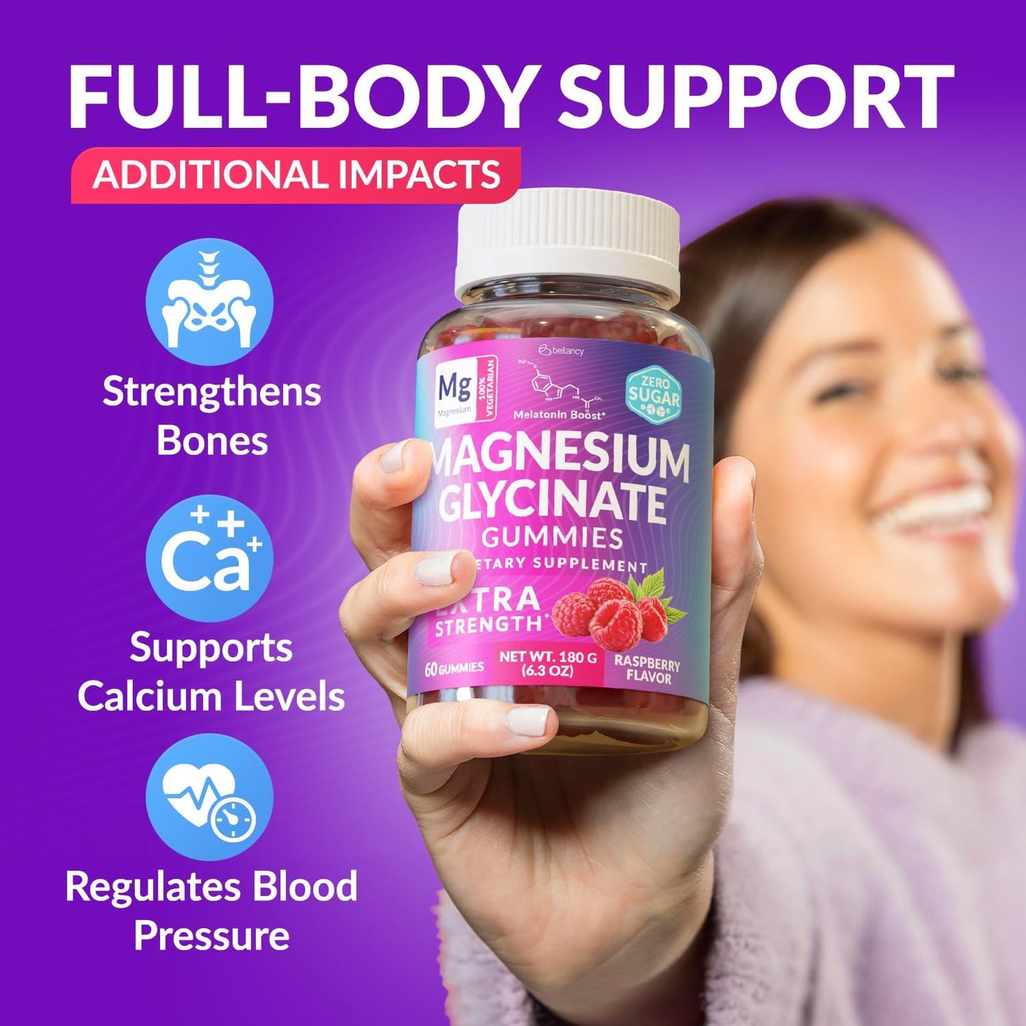 Magnesium Glycinate Gummies 400mg, Muscle Support and Relaxation, Magnesium Supplement for Women, Men and Kids, High Absorption, Sugar Free, - PrimeBioHealth - canada supplements