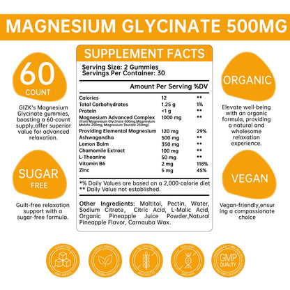 Magnesium Glycinate Gummies 500mg – Sugar Free Magnesium Gummies for Sleep, Stress, Muscle & Nerve Support – for Adults & Kids 4+, Vegan, - PrimeBioHealth - canada supplements