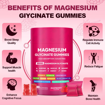 Magnesium Glycinate Gummies 600mg, High Absorption Magnesium Complex, Sugar Free Chewables Gummies with VitaminD & B6 - PrimeBioHealth - canada supplements