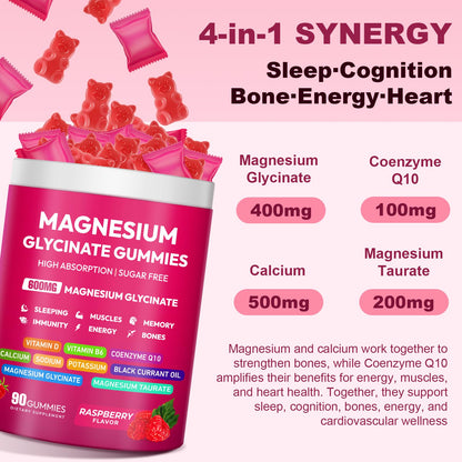 Magnesium Glycinate Gummies 600mg, High Absorption Magnesium Complex, Sugar Free Chewables Gummies with VitaminD & B6 - PrimeBioHealth - canada supplements