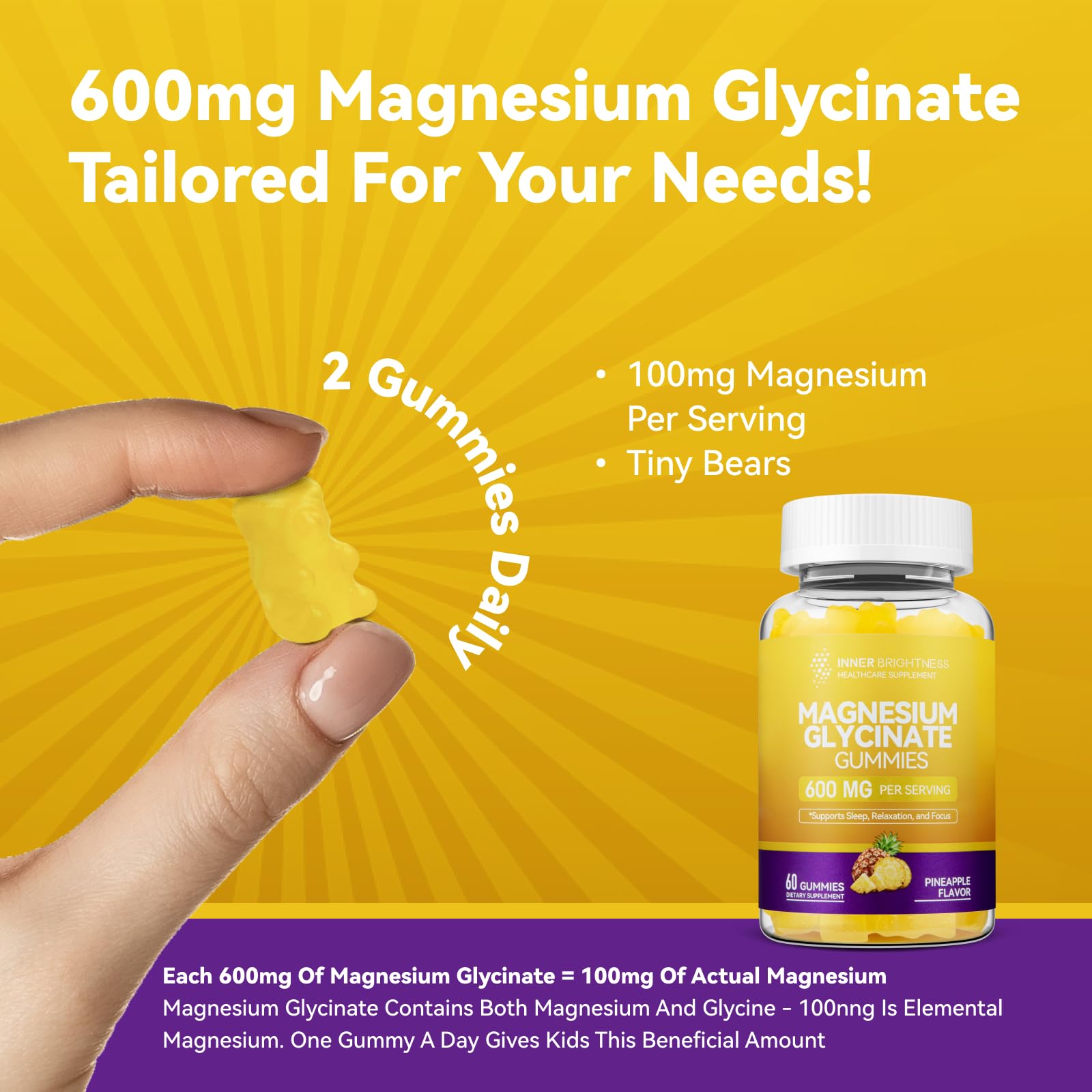 Magnesium Glycinate Gummies 600mg, Non-GMO, Gluten-Free, Magnesium Gummies for Adults & Kids, Sleep, Relaxation & Focus - PrimeBioHealth - canada supplements