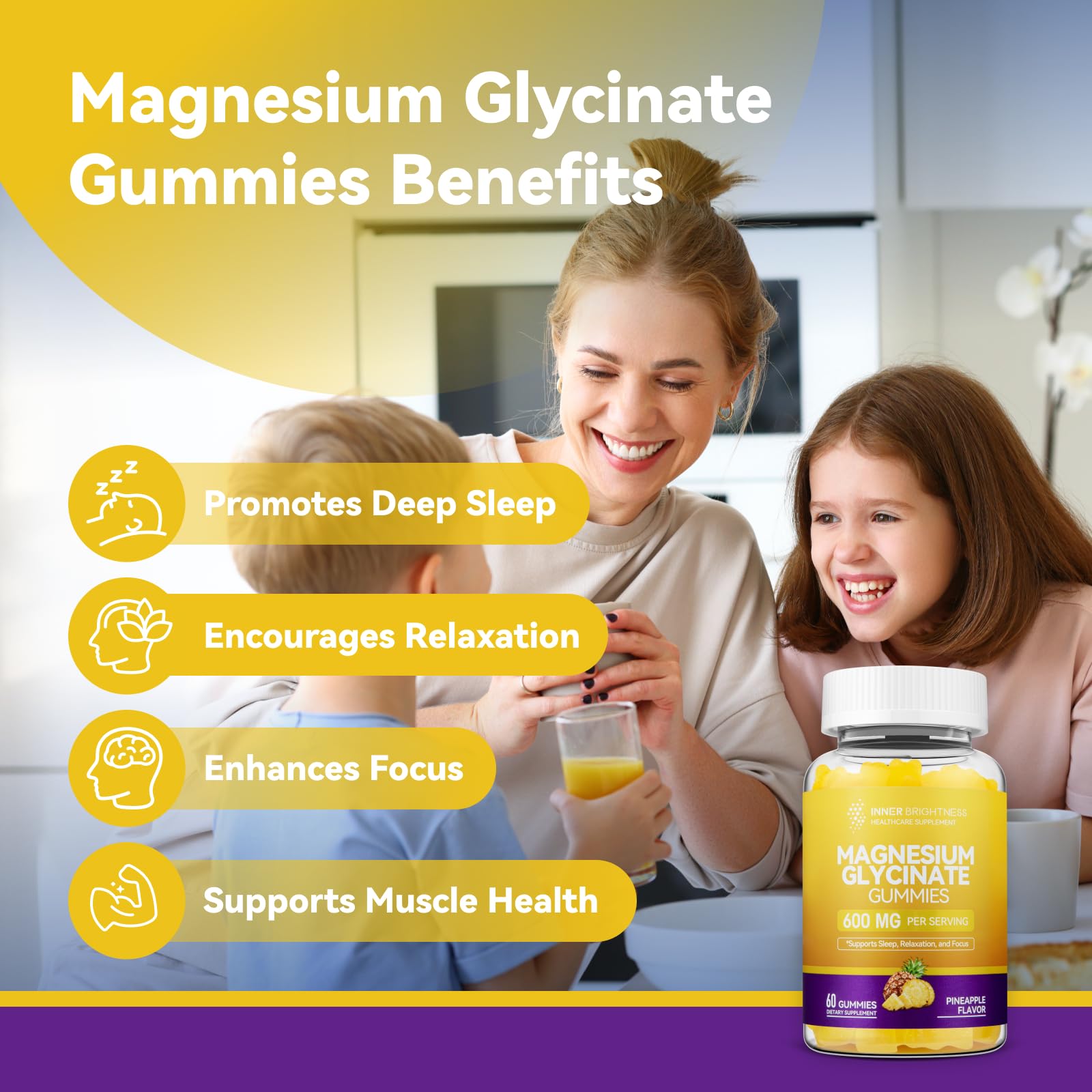 Magnesium Glycinate Gummies 600mg, Non-GMO, Gluten-Free, Magnesium Gummies for Adults & Kids, Sleep, Relaxation & Focus - PrimeBioHealth - canada supplements