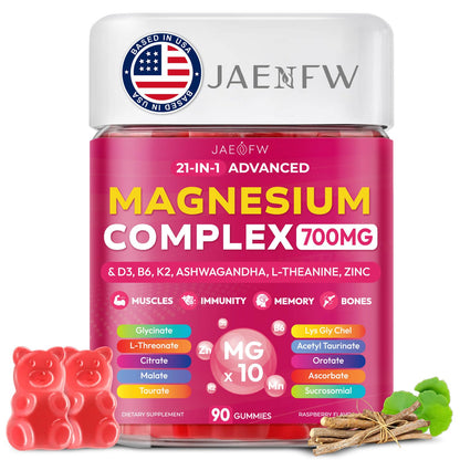 Magnesium Glycinate Gummies 700MG - 21-in-1 Advanced Magnesium Supplement with Ashwagandha, L-Theanine, Zinc, Vitamin - Sugar Free Magnesium Gummies for zzZ - PrimeBioHealth - canada supplements
