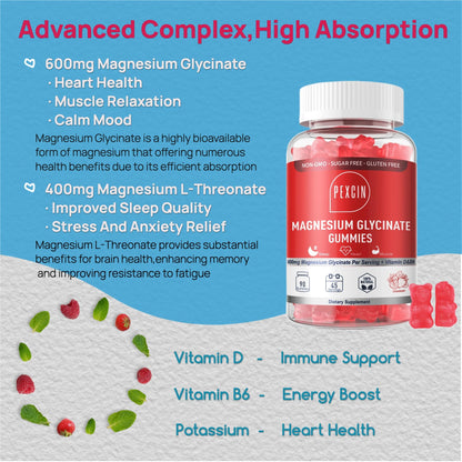 Magnesium Glycinate Gummies for Adults & Kids, 1000mg High Absorption Magnesium Complex Supplement, Sugar Free with Potassium,Vitamins for Calm, Sleep Supprt - PrimeBioHealth - canada supplements
