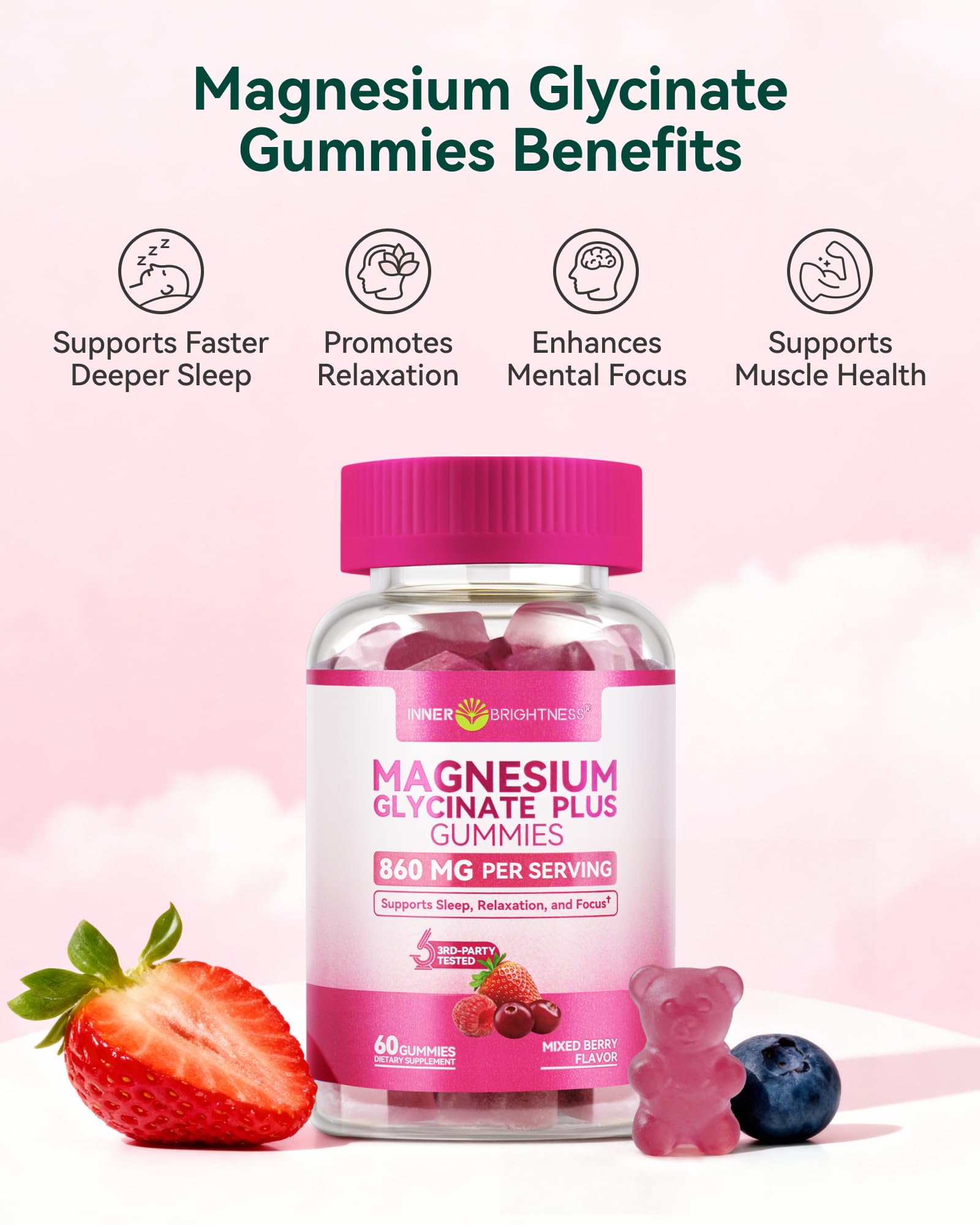 Magnesium Glycinate Plus Gummies 860mg, Sugar-Free, Non-GMO, Gluten-Free, Magnesium Gummies for Adults & Kids, Sleep - PrimeBioHealth - canada supplements