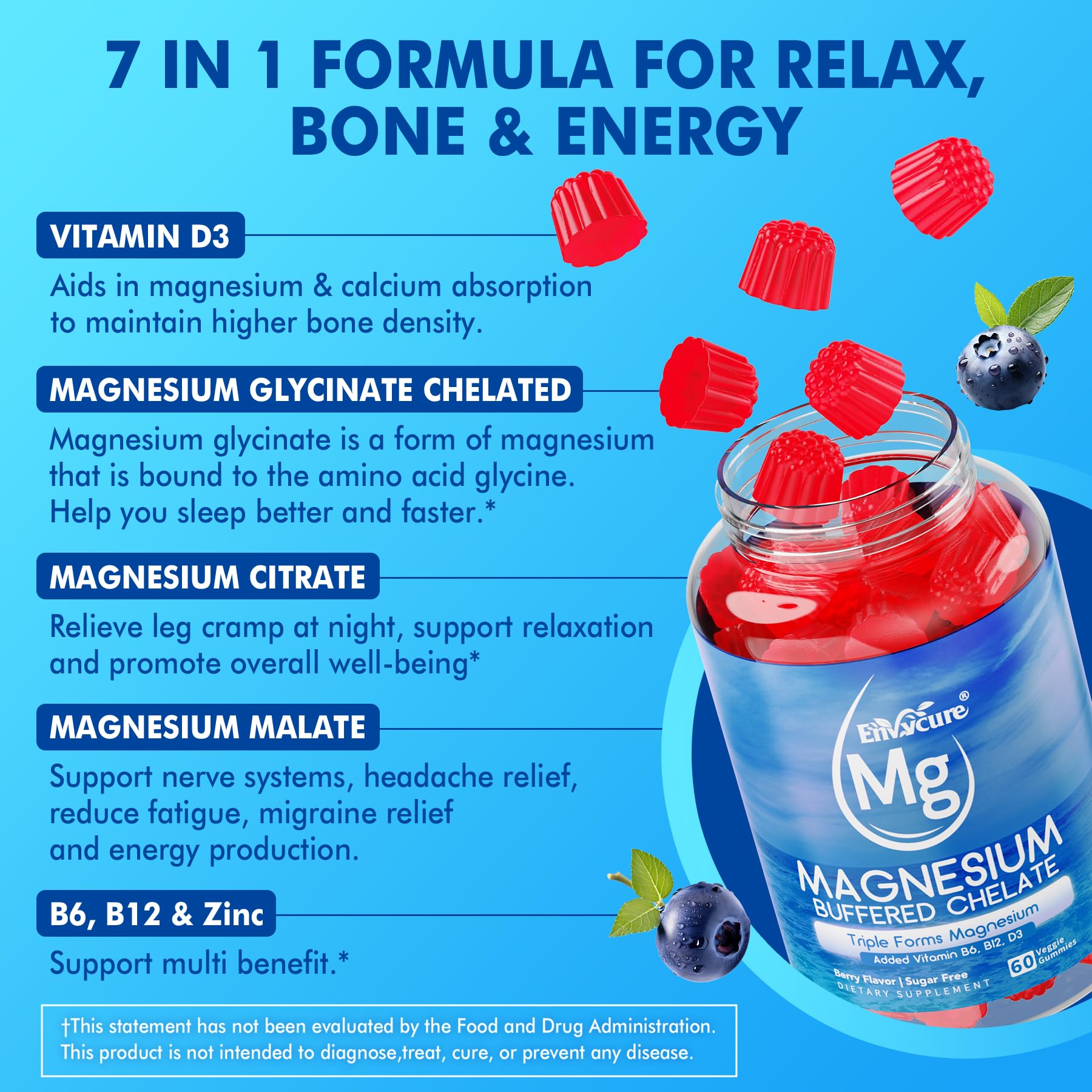 Magnesium Gummies - Triple Magnesium Complex, Magnesium Glycinate Gummies | Magnesium Glycinate, Malate, Citrate w/ D3 B6 B12, for Calm - PrimeBioHealth - canada supplements