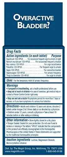 MagniLife Bladder Relief Tablets (125 Ct), Fast-Dissolving Homeopathic Support for Overactive Bladder, Leaks from Sneezing, Coughing or Movement, Daily Use Formula Safe for Men & Women