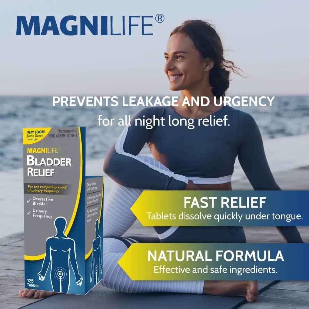 MagniLife Bladder Relief Tablets (125 Ct), Fast-Dissolving Homeopathic Support for Overactive Bladder, Leaks from Sneezing, Coughing or Movement, Daily Use Formula Safe for Men & Women