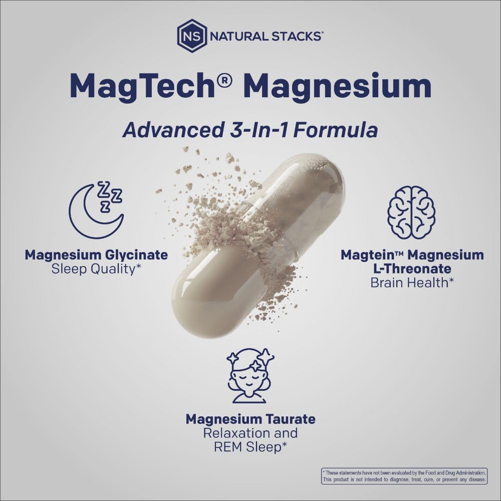 MagTech Magnesium Supplement - 3 Forms of Magnesium: Magtein L-Threonate, Glycinate & Taurate - 200mg Chelated Magnesium Complex - PrimeBioHealth - canada supplements
