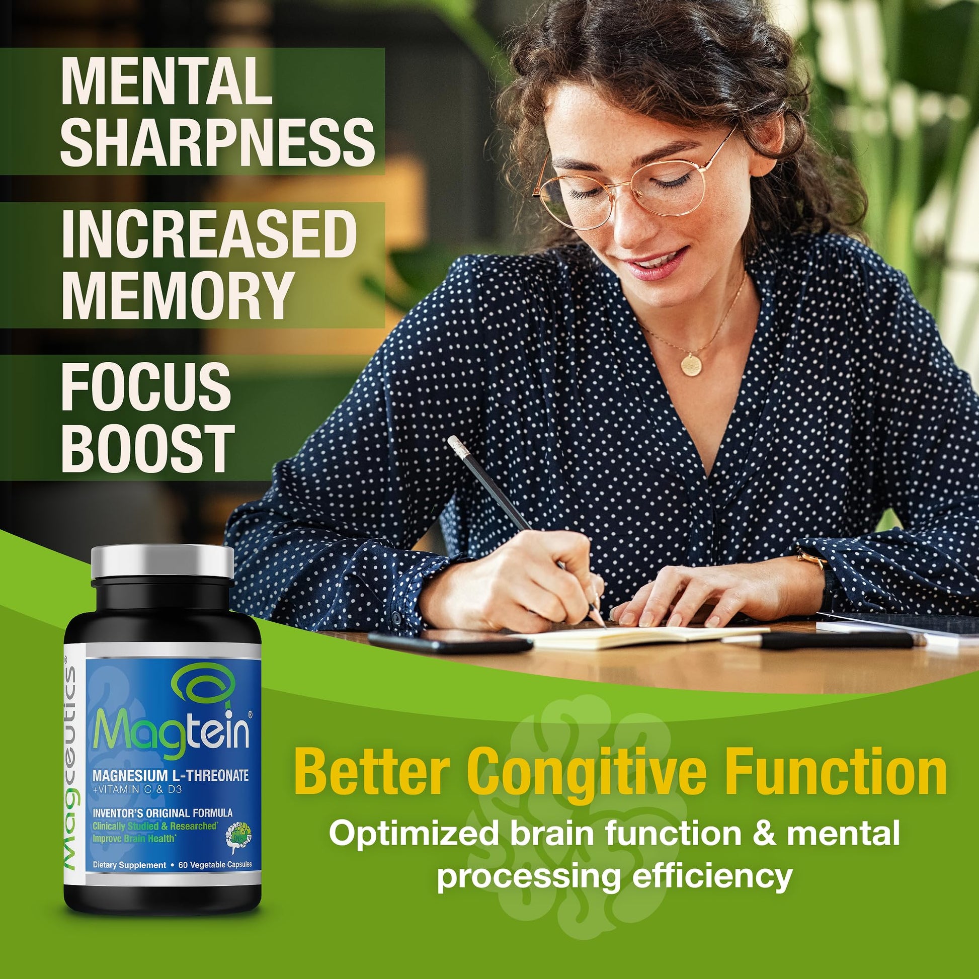 Magtein - Magnesium L-Threonate Supplement, Memory, Focus, Sleep & Brain Health Formula for Men & Women, Cognitive Support for Adults - PrimeBioHealth - canada supplements