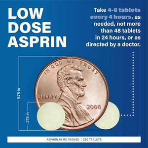 MAJOR Aspirin Low Dose 81 Mg - Pain Reliever (NSAID) - Enteric Coated - 250 Tablets