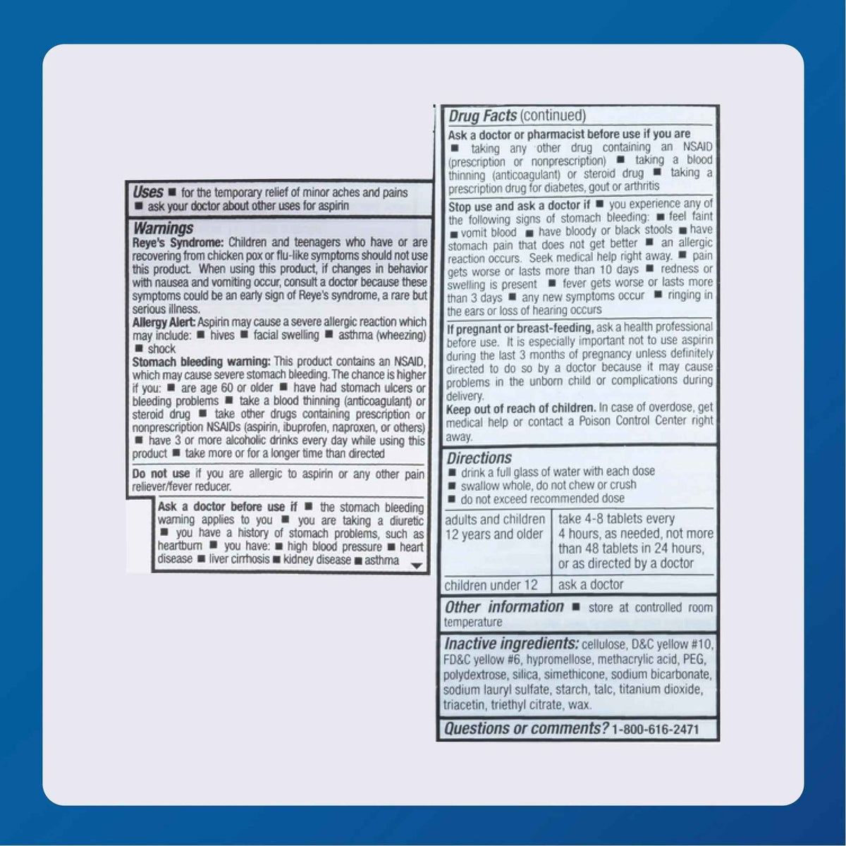 MAJOR Aspirin Low Dose 81 Mg - Pain Reliever (NSAID) - Enteric Coated - 250 Tablets