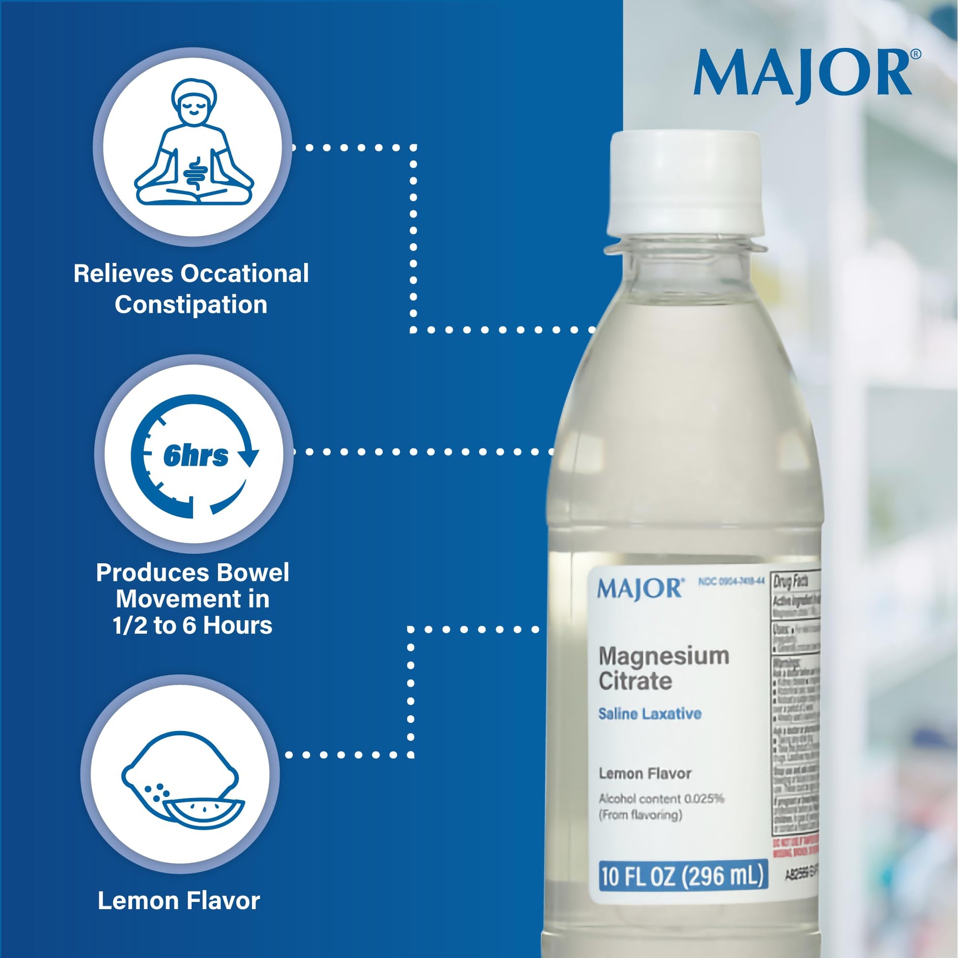Major Magnesium Citrate Saline Laxative - Helps Relieve Occasional Constipation (Irregularity) - Lemon Flavor - 10 Fl. Oz. (1 Pack) - PrimeBioHealth - canada supplements