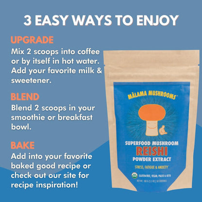 Malama All-Day Vitality Bundle – Lion’s Mane, Cordyceps & Reishi Mushroom Extract Powders – Organic Adaptogenic Superfood Trio for Focus, Energy & Relaxation – Vegan Supplements 3.5 oz (3-Pack) - PrimeBioHealth - canada supplements