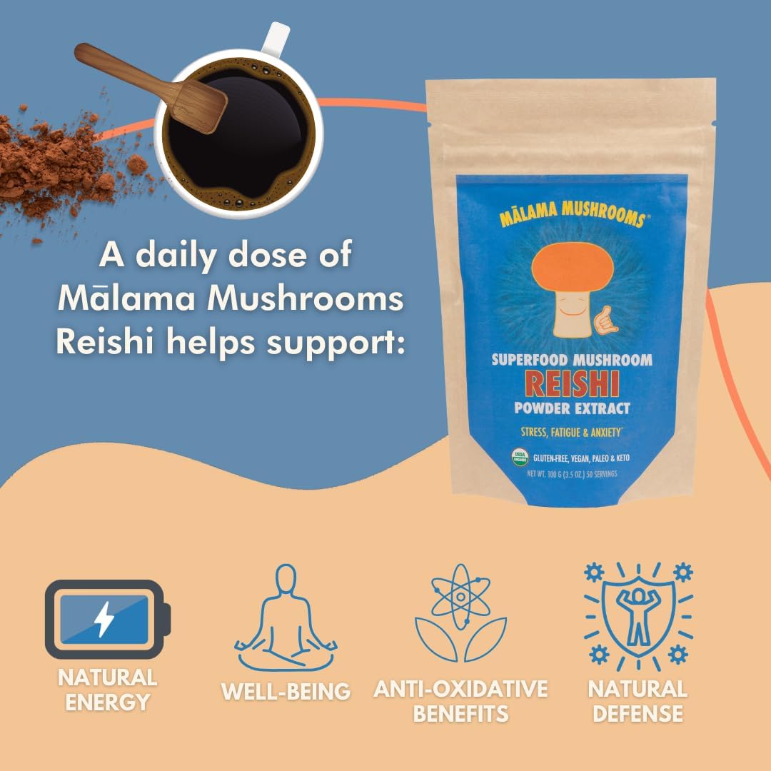 Malama All-Day Vitality Bundle – Lion’s Mane, Cordyceps & Reishi Mushroom Extract Powders – Organic Adaptogenic Superfood Trio for Focus, Energy & Relaxation – Vegan Supplements 3.5 oz (3-Pack) - PrimeBioHealth - canada supplements