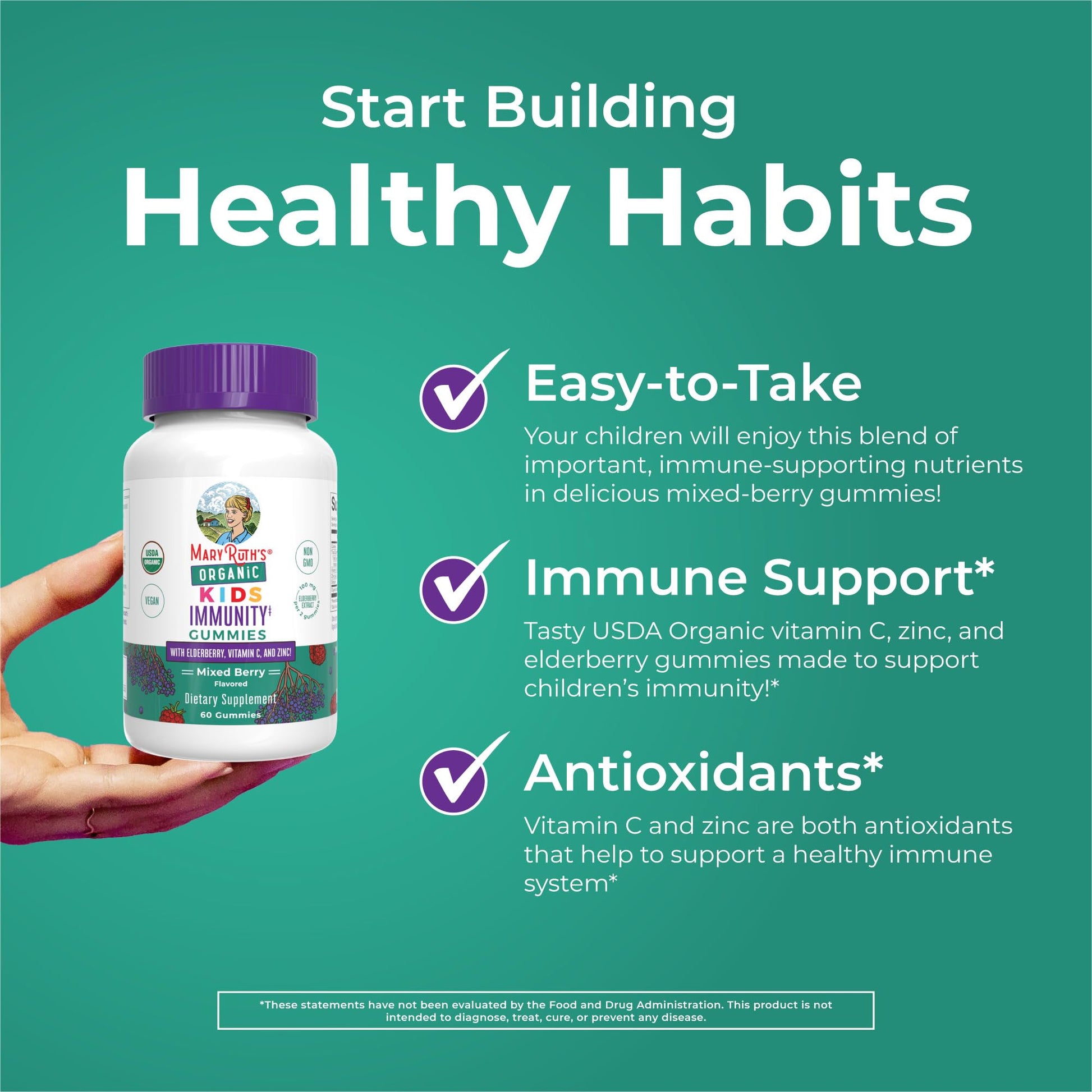 MaryRuth Organics Kids Immune Support Gummies | USDA Organic | Vitamin C, Zinc, and Elderberry Gummies for Kids| Immune Support for Ages 4+ | Vegan - PrimeBioHealth - canada supplements