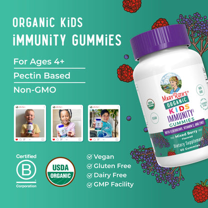 MaryRuth Organics Kids Immune Support Gummies | USDA Organic | Vitamin C, Zinc, and Elderberry Gummies for Kids| Immune Support for Ages 4+ | Vegan - PrimeBioHealth - canada supplements